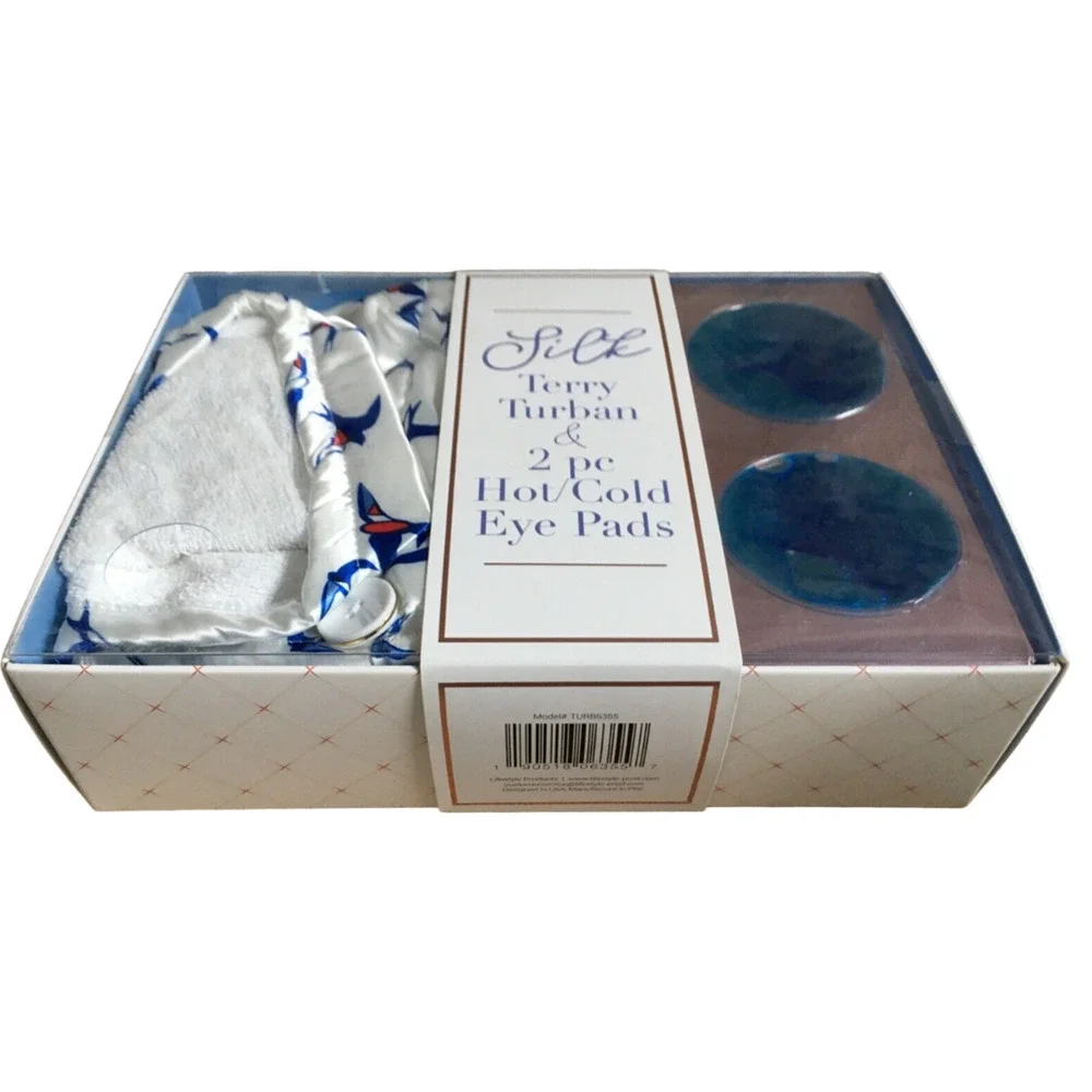 Tru Spa Silk Terry Turban & 2 Pc Hot/cold Eye Pads Spa Womens Set New